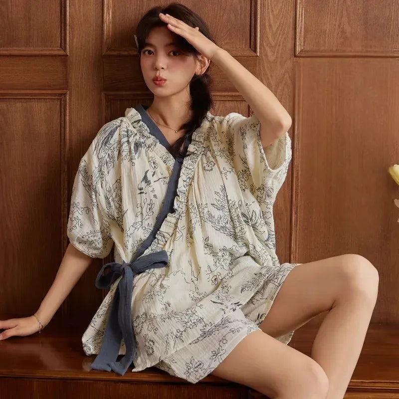 Pyjama Kimono Femme d’Été Bleu