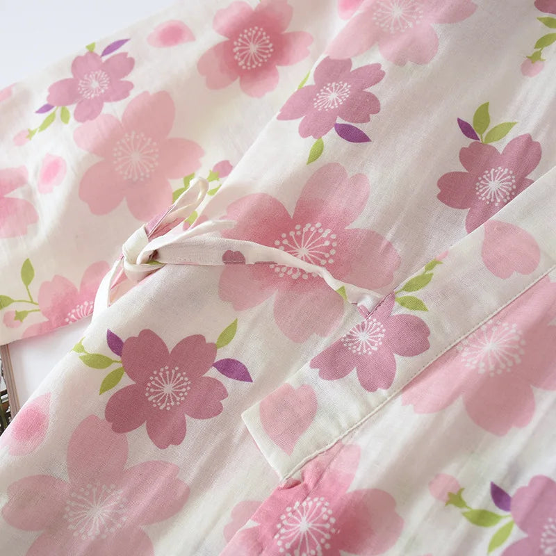 Pyjama Kimono Fleuri Femme ceinturé