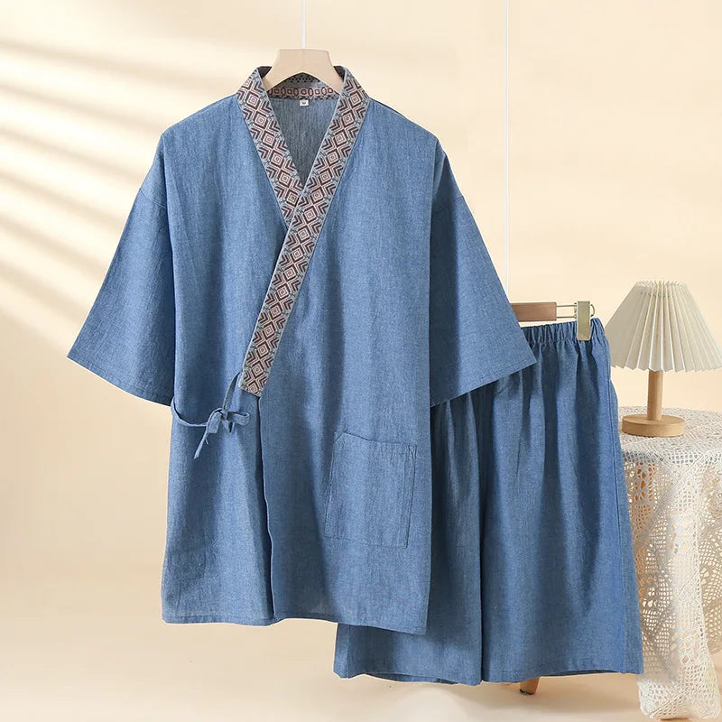 Pyjama Kimono Homme Bleu Confortable Moderne