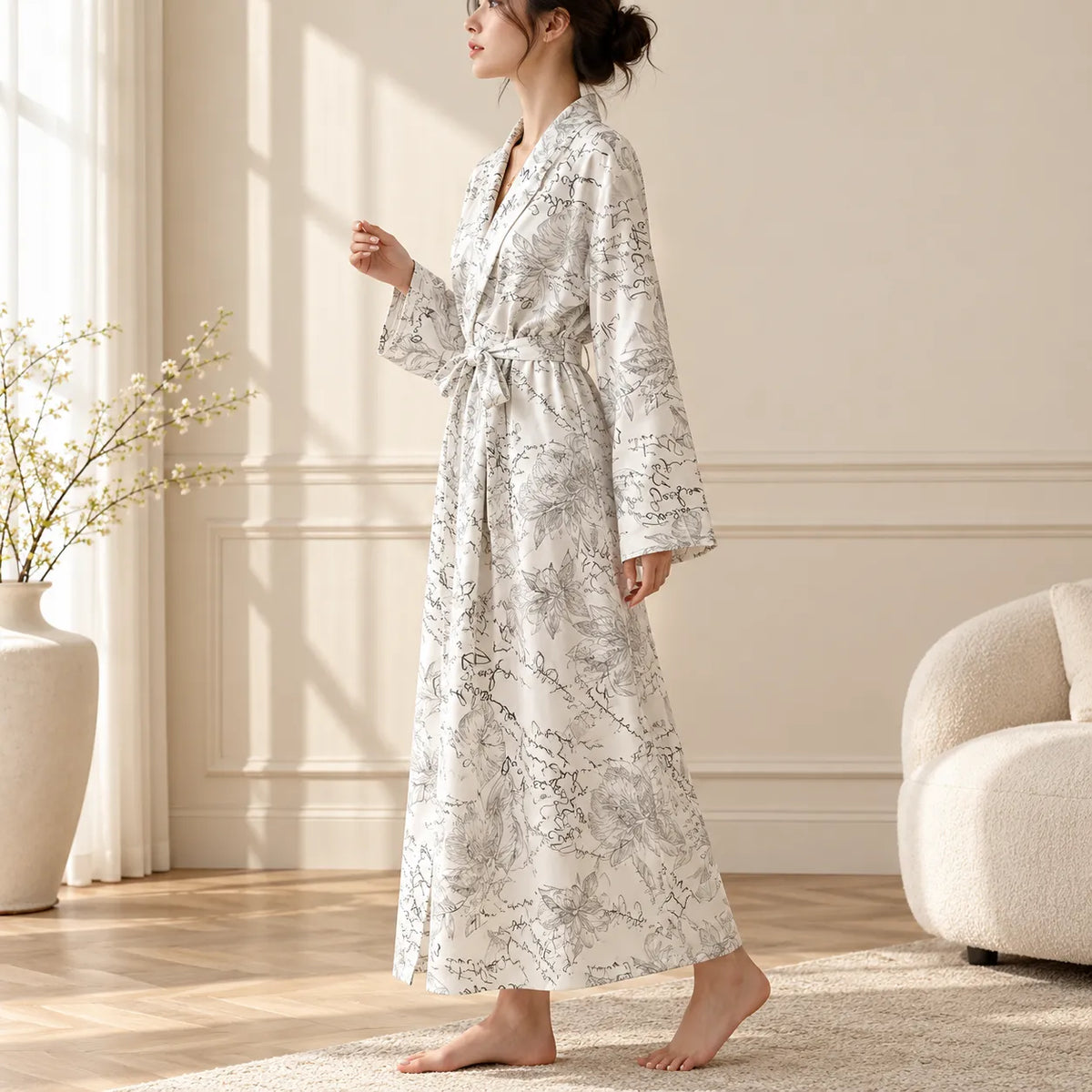 Pyjama Kimono Long Stylé Blanc