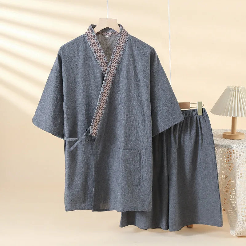 Pyjama Kimono Short Gris Col en V