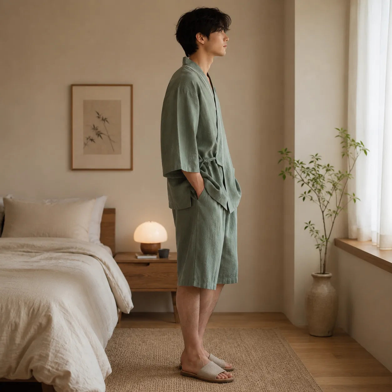 Pyjama Kimono Vert en Coton Stylé