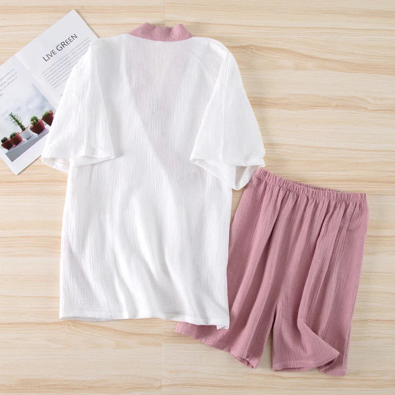 Pyjama Kimono en Coton Short Épuré léger