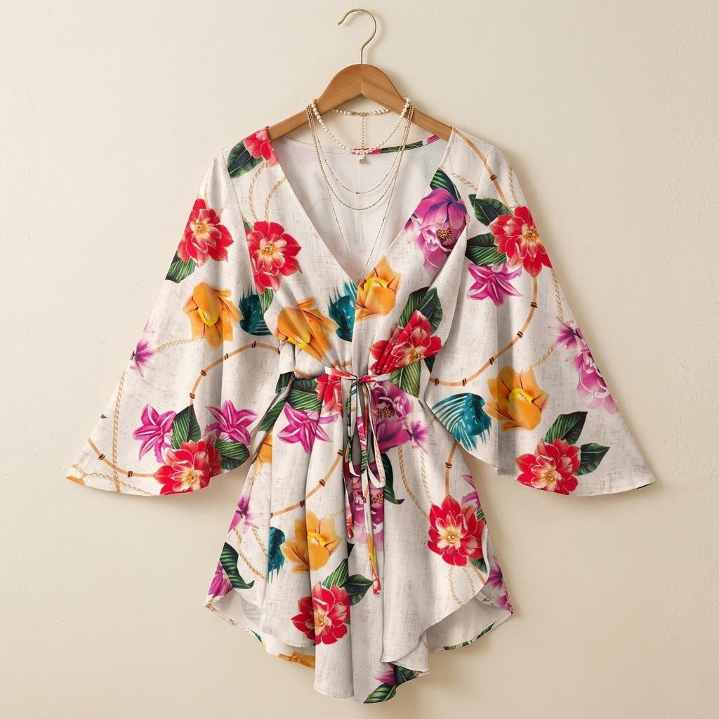 Robe Kimono Courte Fleurie chic