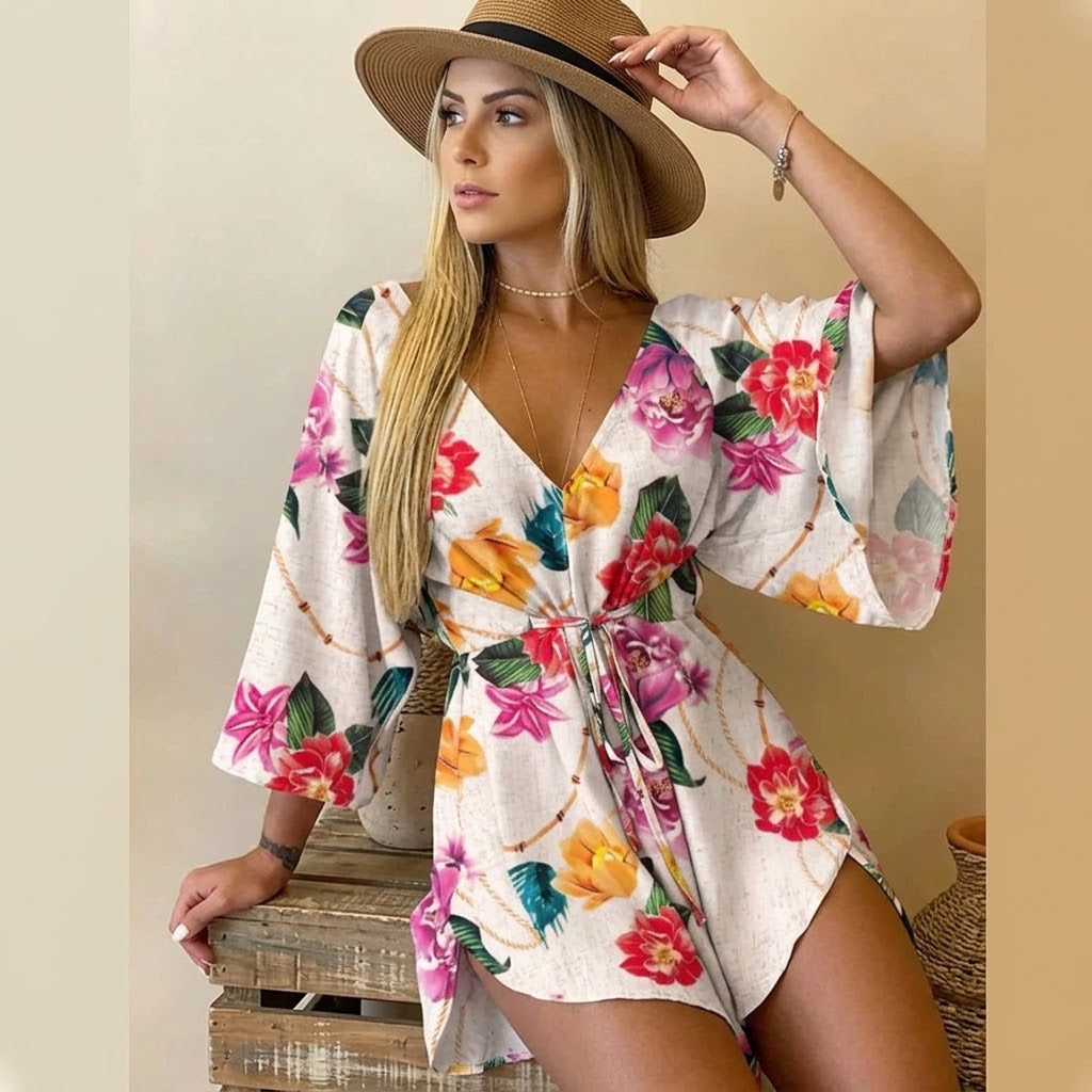 Robe Kimono Courte Fleurie tendance