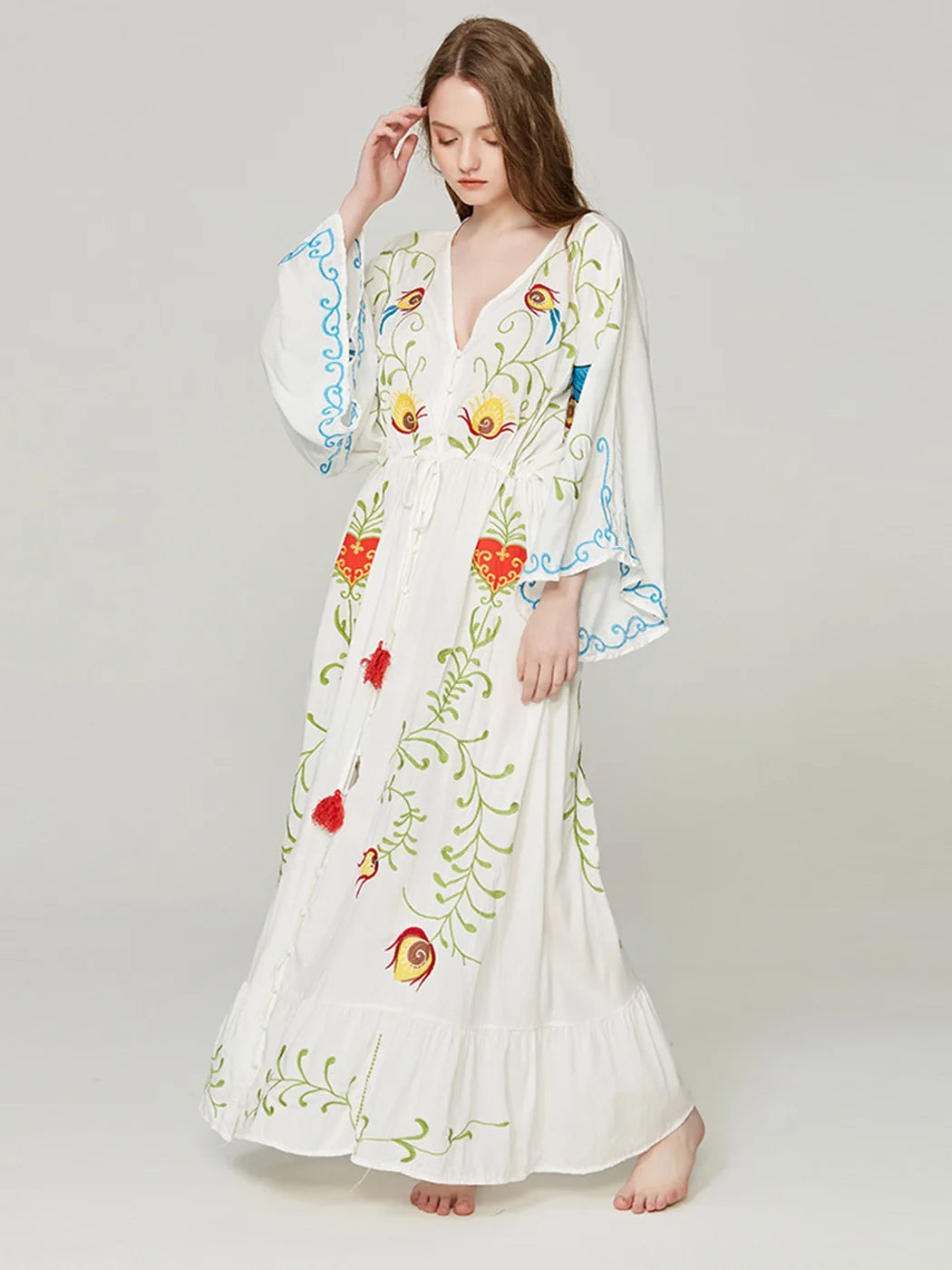 Robe Kimono Légère Brodée automne