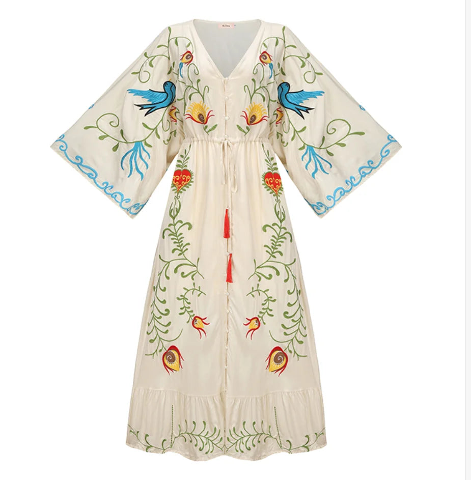 Robe Kimono Légère Brodée fluide