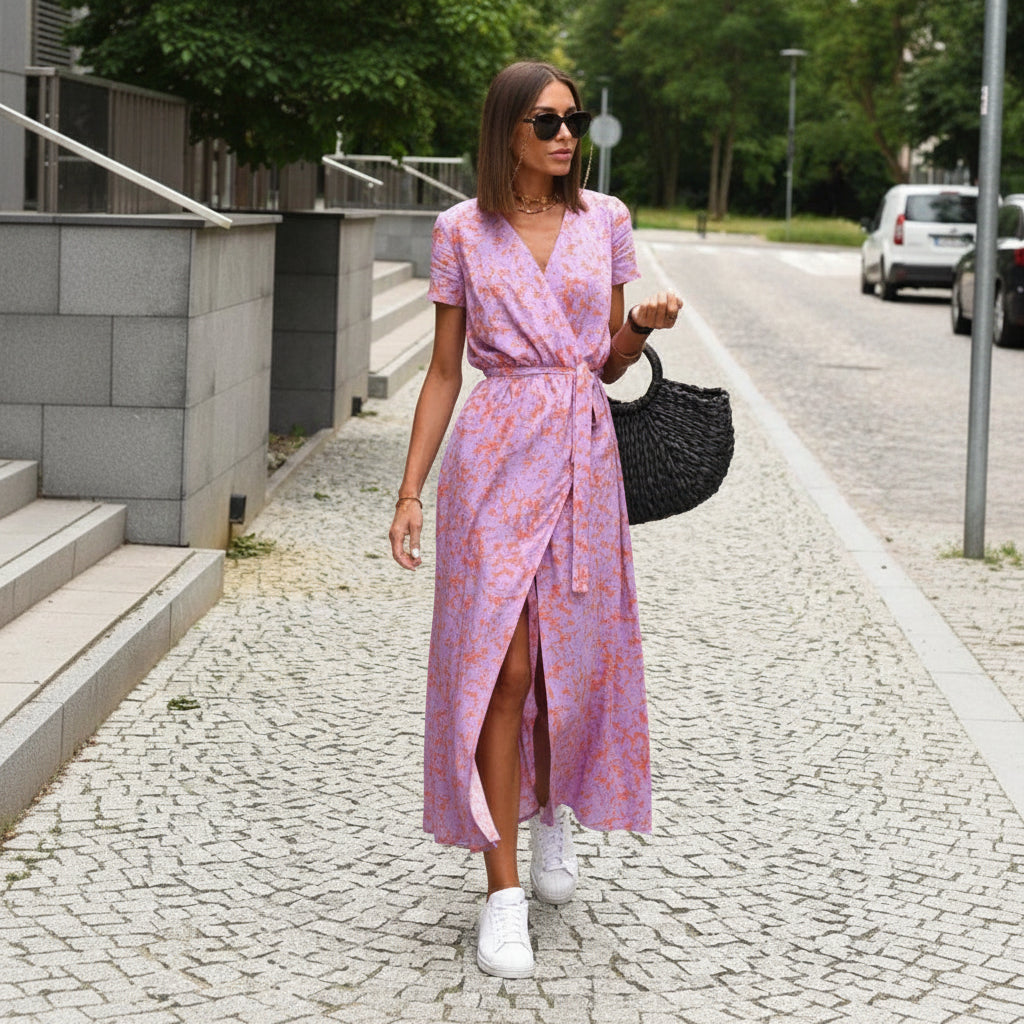 Robe Kimono Légère Fleurie Rose
