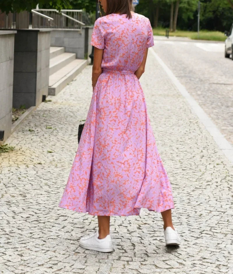 Robe Kimono Légère Fleurie Rose chic