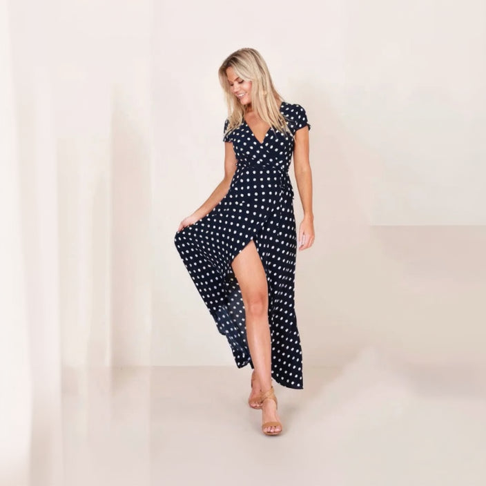 Robe Kimono Longue Noire Col en V