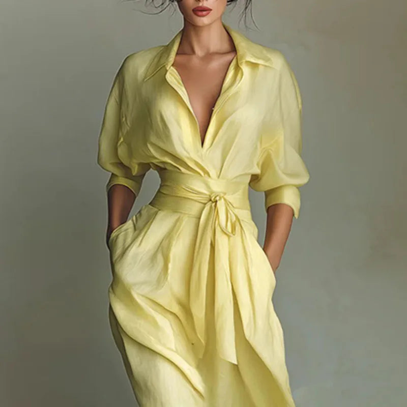 Robe Kimono Maxi Boho Jaune légère
