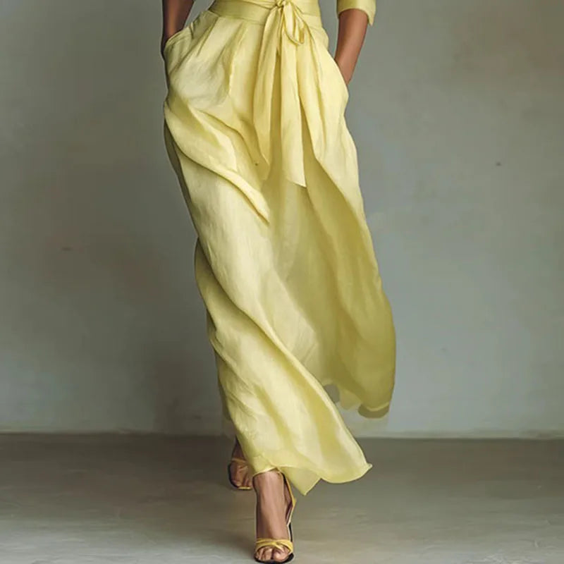 Robe Kimono Maxi Boho Jaune long