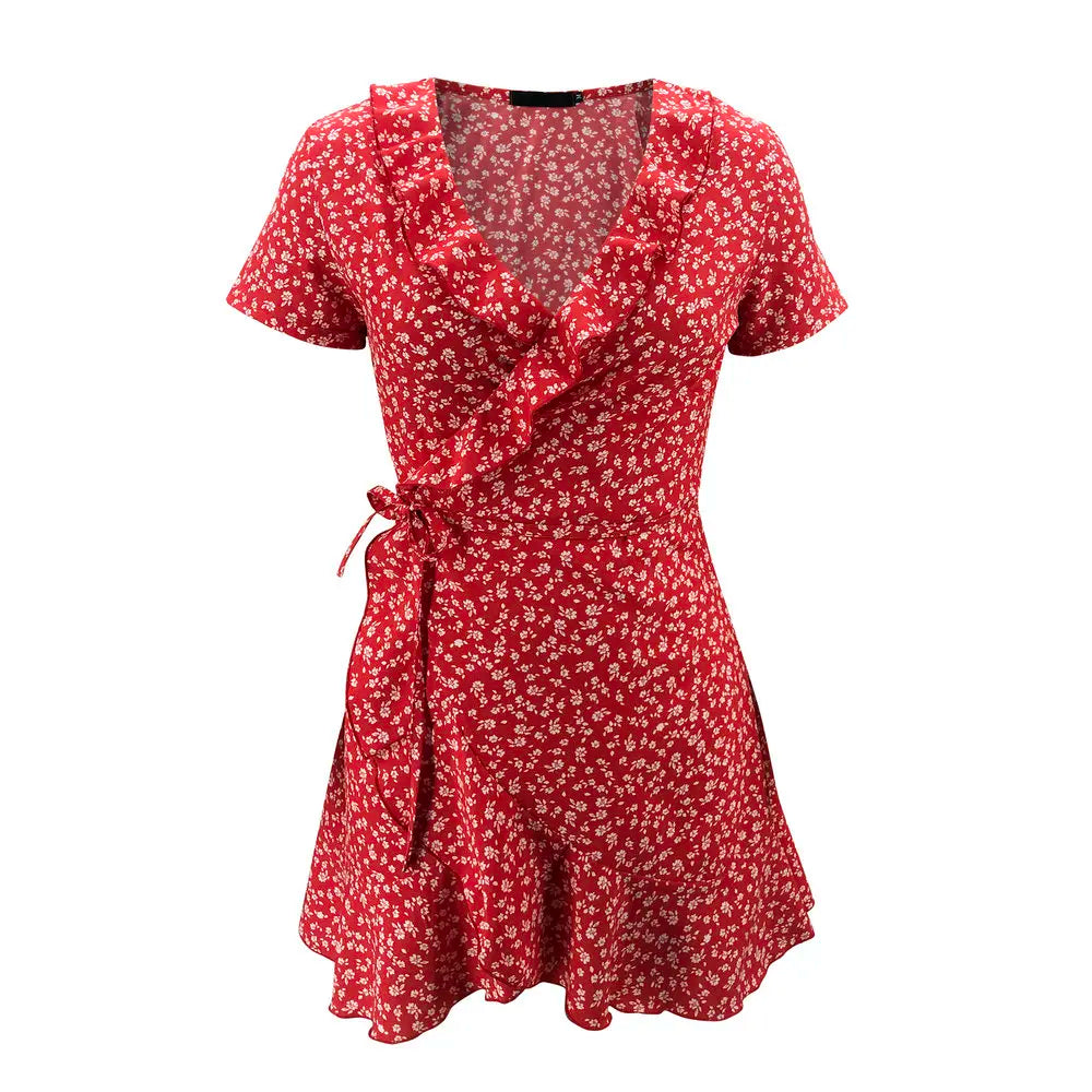 Robe Kimono Rouge Fleurie Estivale Flottante