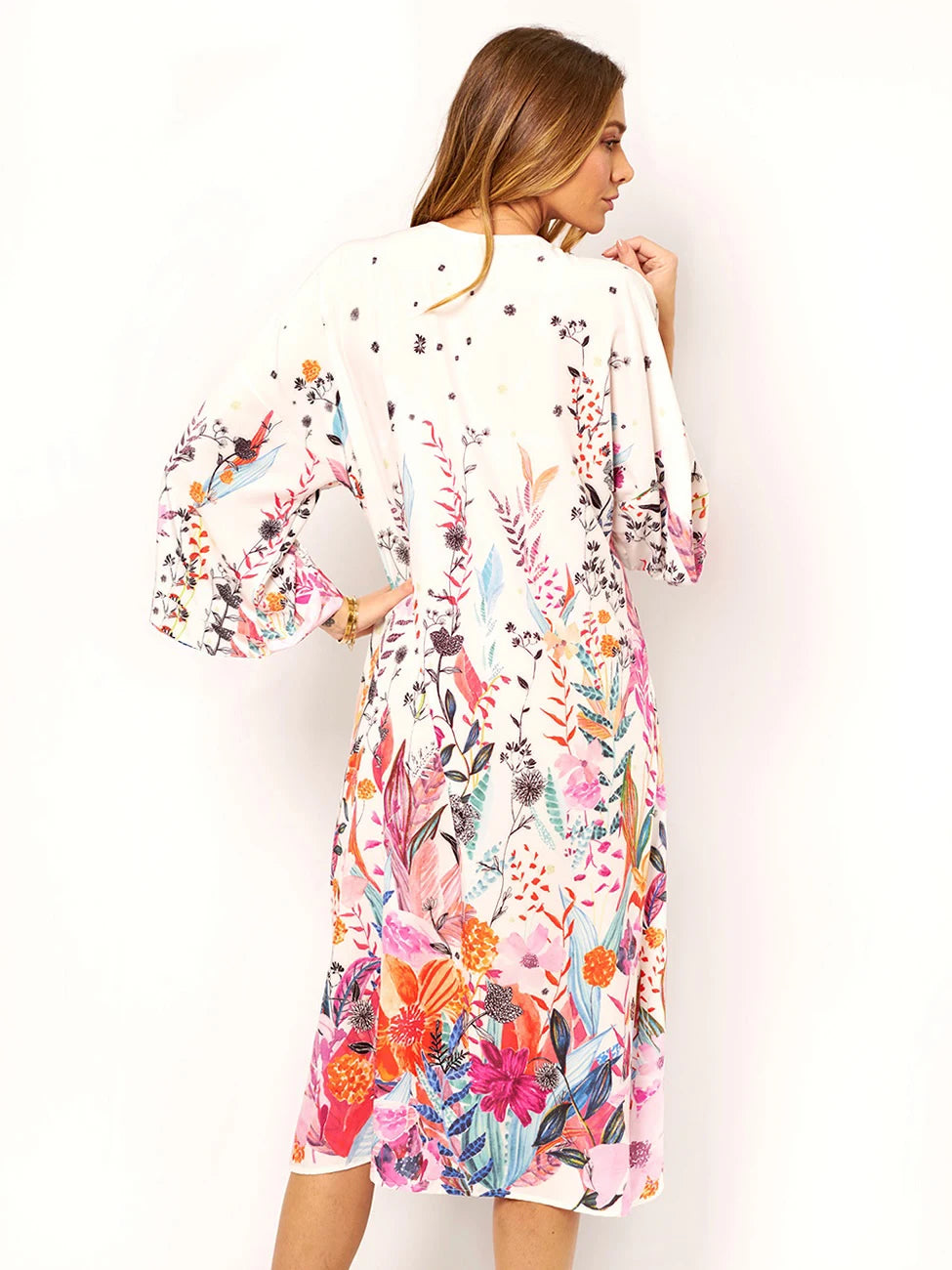 Kimono Blanc Fleuri Soyeux