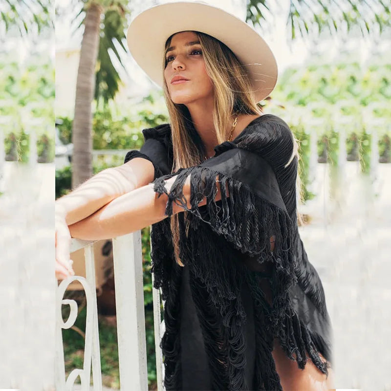 Kimono Bohème Ajouré Noir stylé