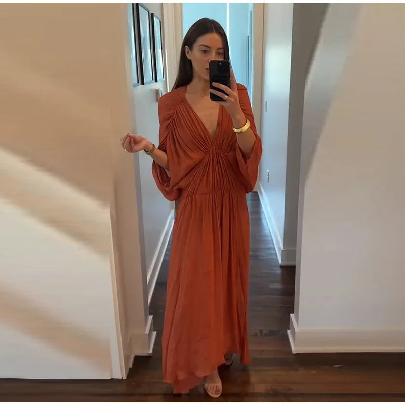 Robe Style Kimono Orange Stylée Léger