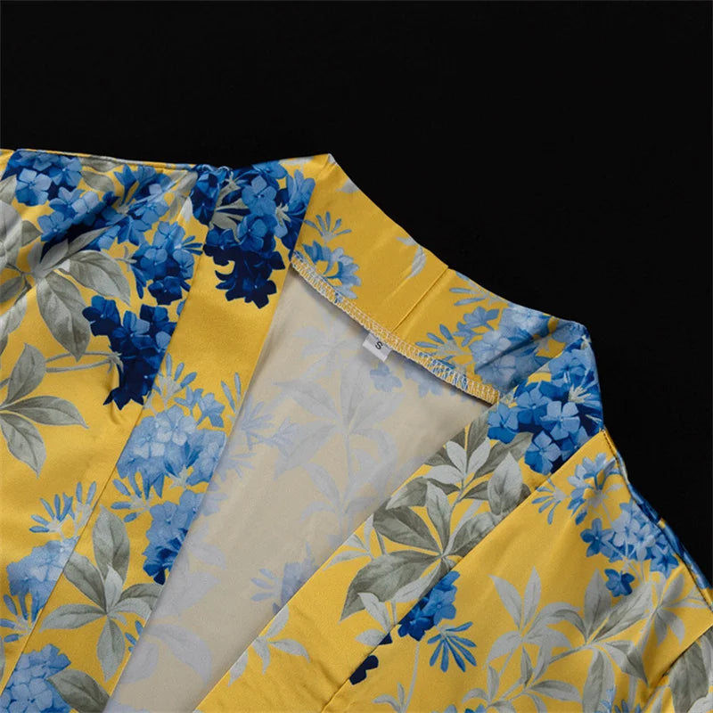 Pyjama Kimono Jaune Sexy col v