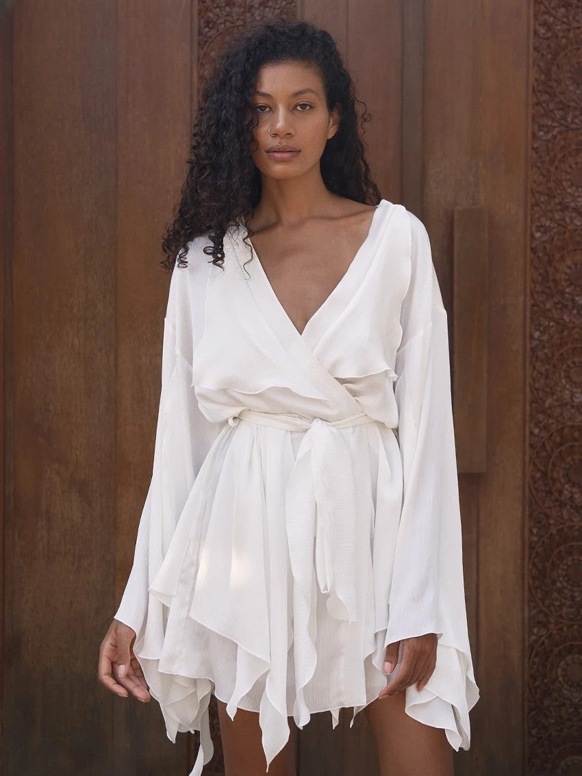 Robe Kimono Sexy à Manches Évasées courte