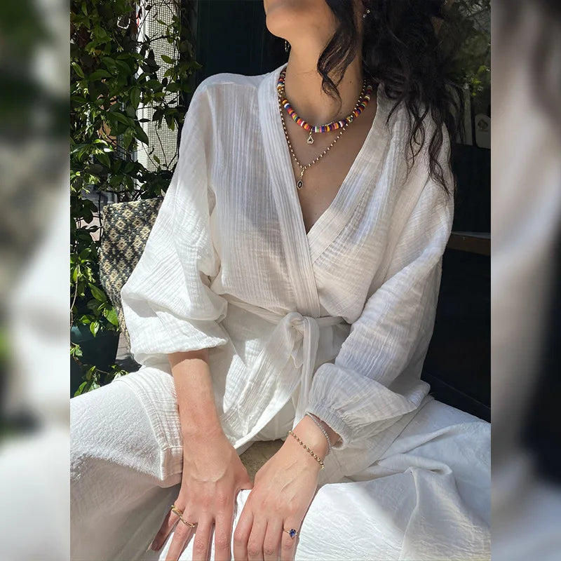 Peignoir Kimono Coton Sexy ceinturé