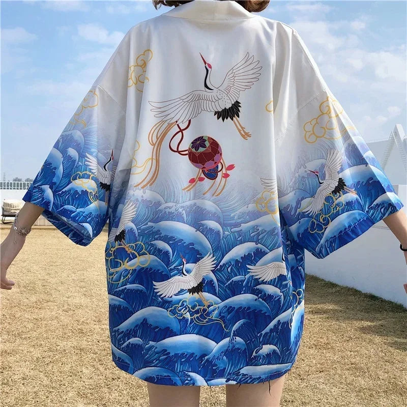 Veste Kimono Japonais Bleu Dos