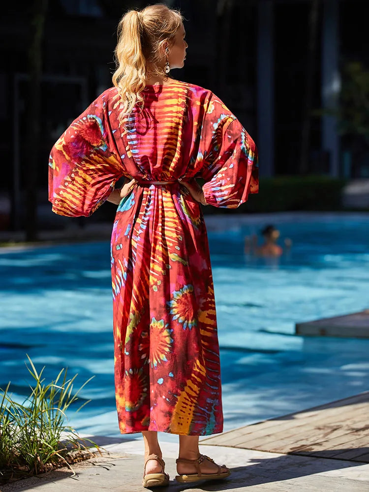 Robe Kimono Boho Colorée à imprimés