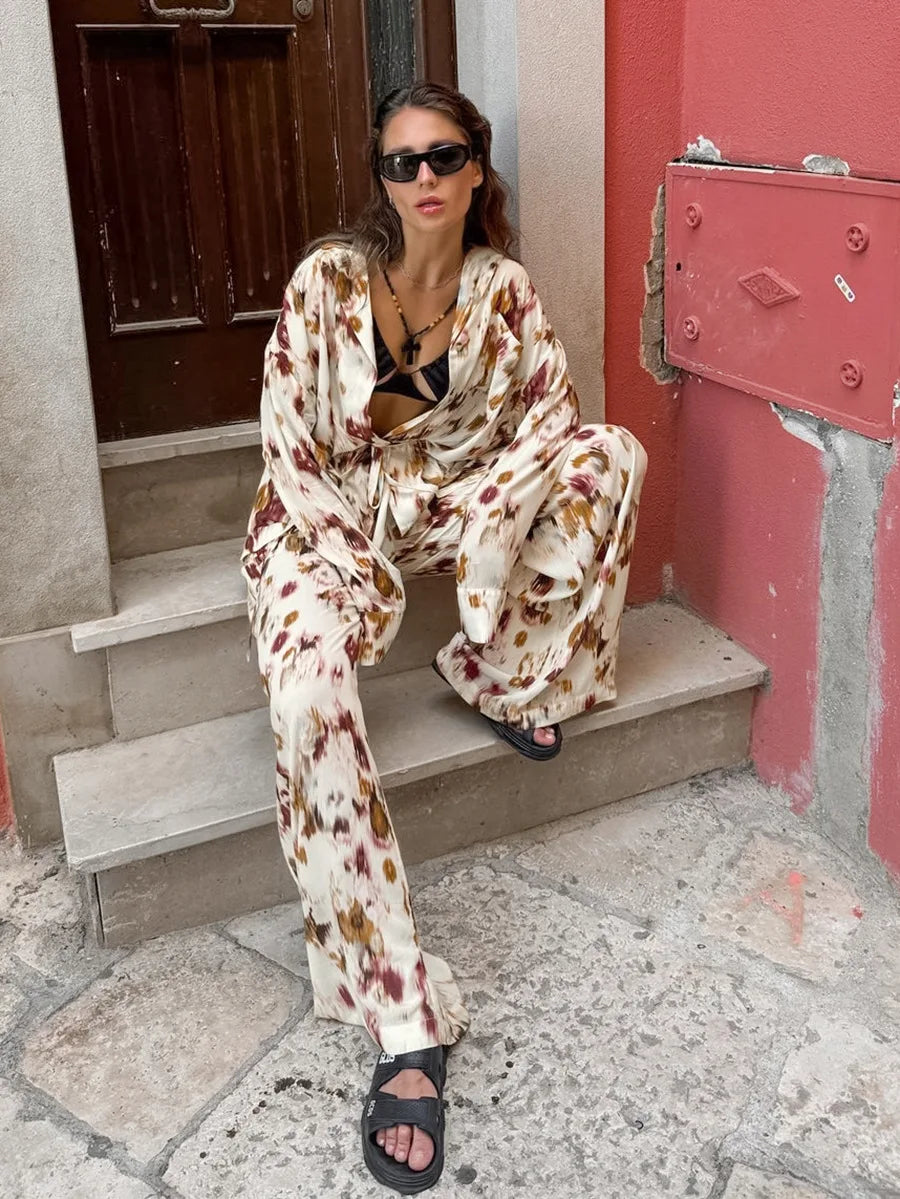 Ensemble Kimono Imprimé Ample Blanc