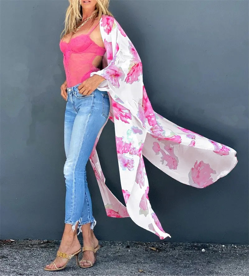 Kimono Fleuri Rose Cool