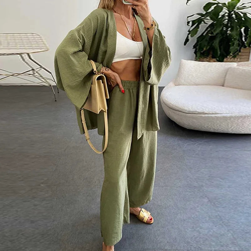 Ensemble Kimono Vert Taille Haute Léger