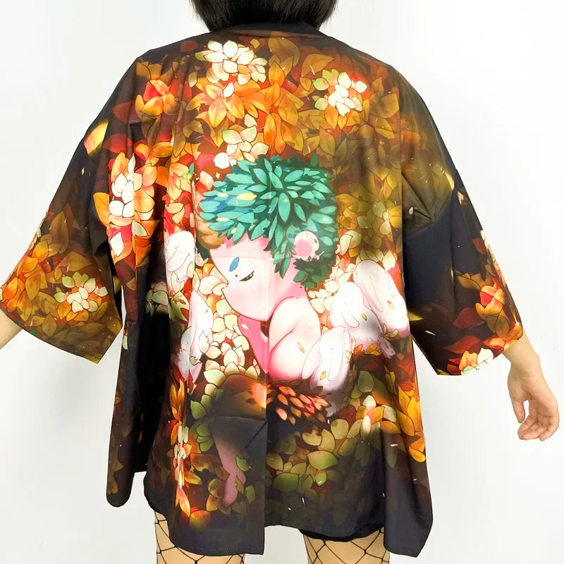 Kimono Court Femme à Motif Floral léger