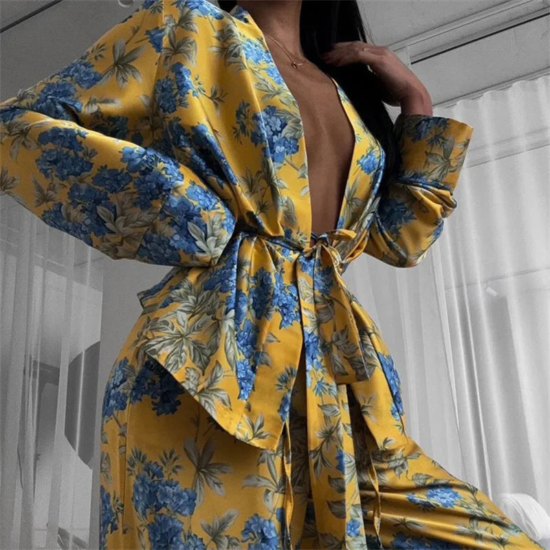 Pyjama Kimono Jaune Sexy doux