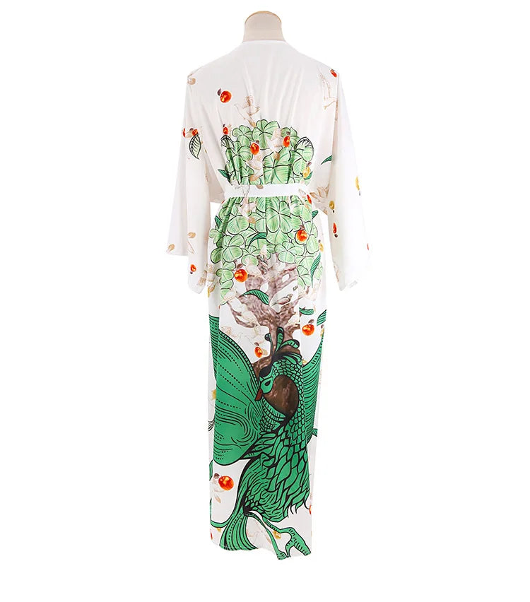 Kimono de Plage Oiseaux Vert paon