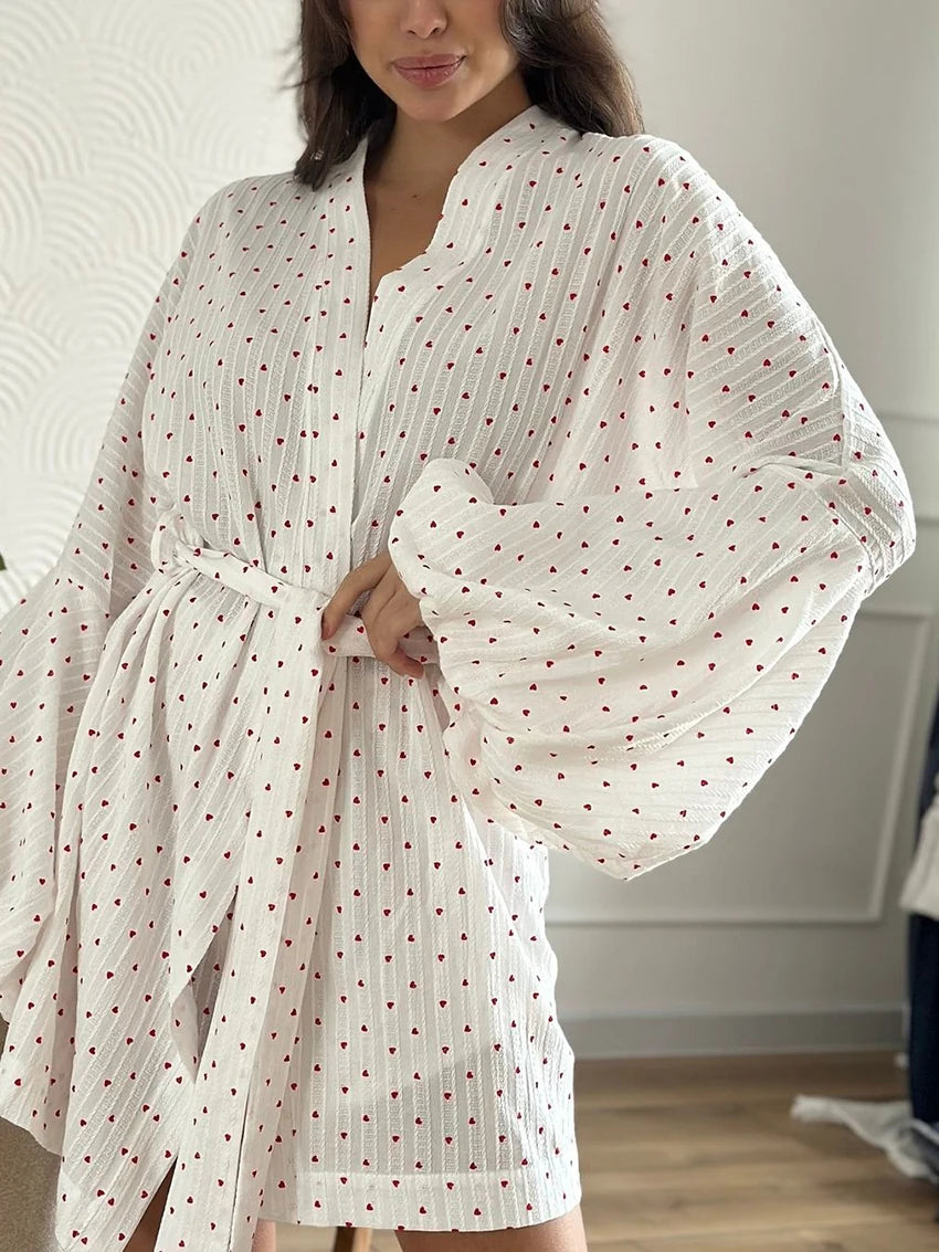 Peignoir Kimono à Petits Cœurs Léger