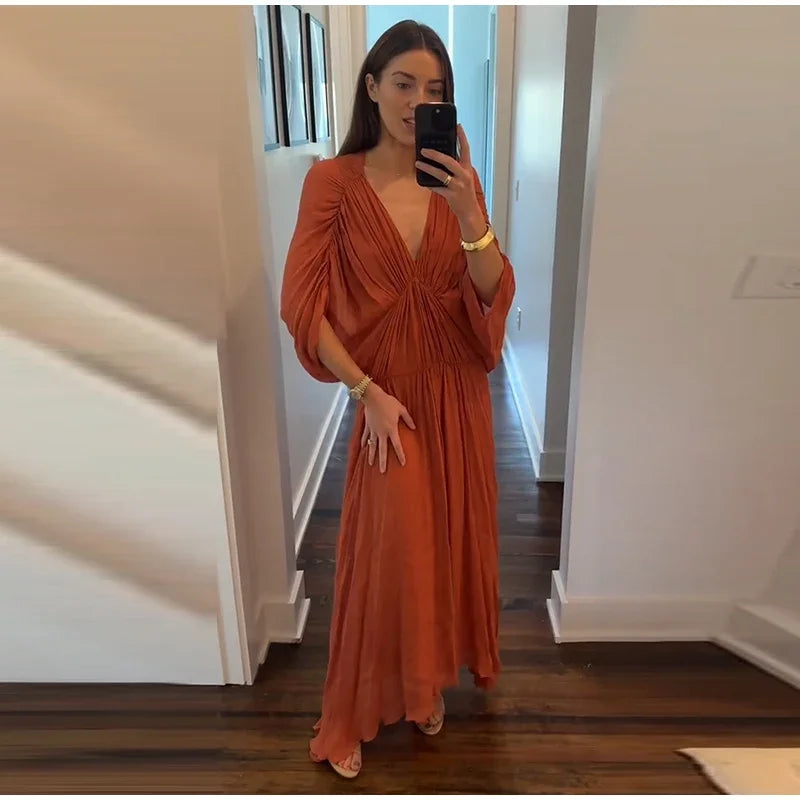 Robe Style Kimono Orange Stylée Élégant