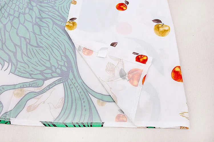 Kimono de Plage Oiseaux Vert fluide