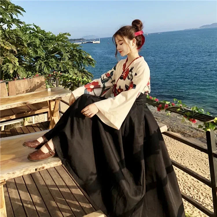 Kimono Japonais Long 2 Pièces Soyeux
