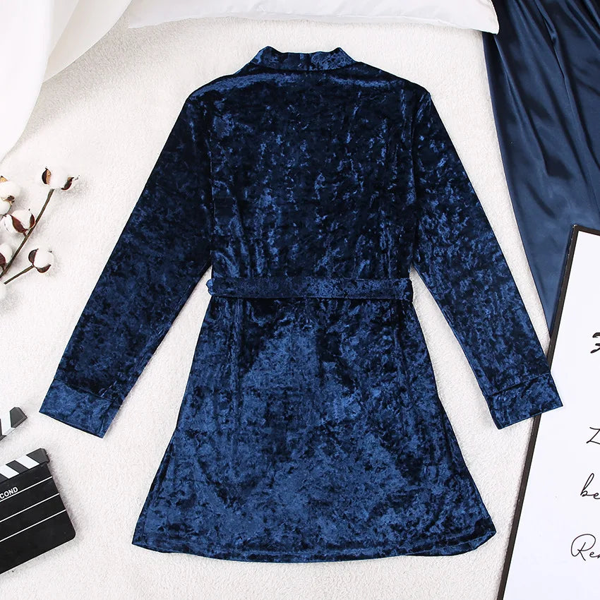 Kimono Satin Doublé Polaire Bleu