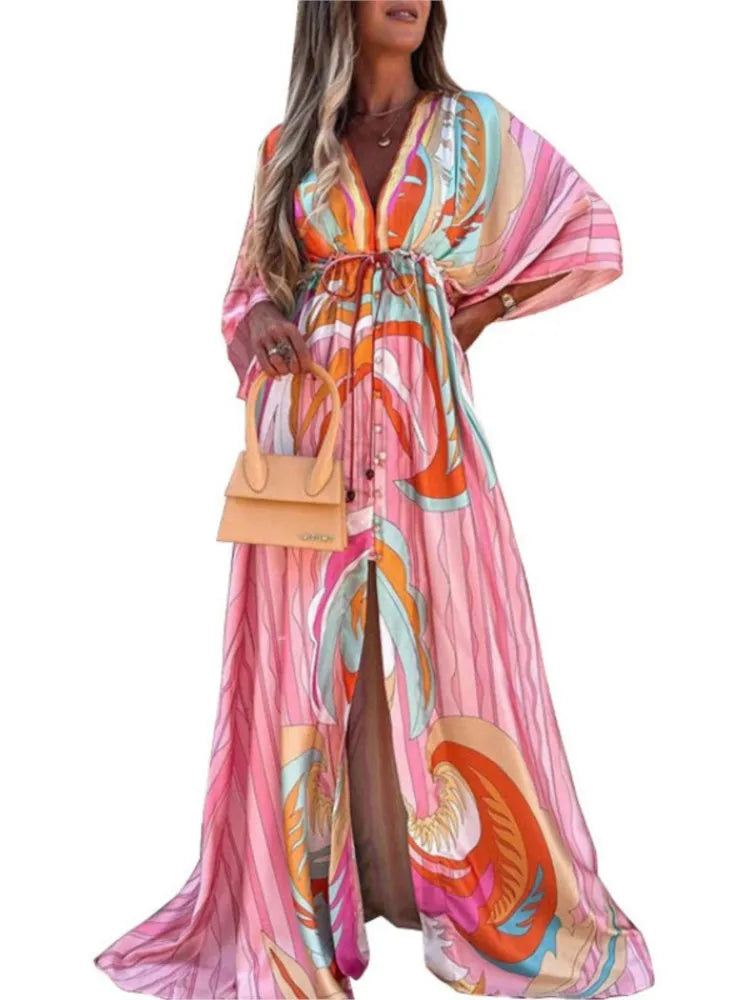 Robe Kimono Maxi Rose léger