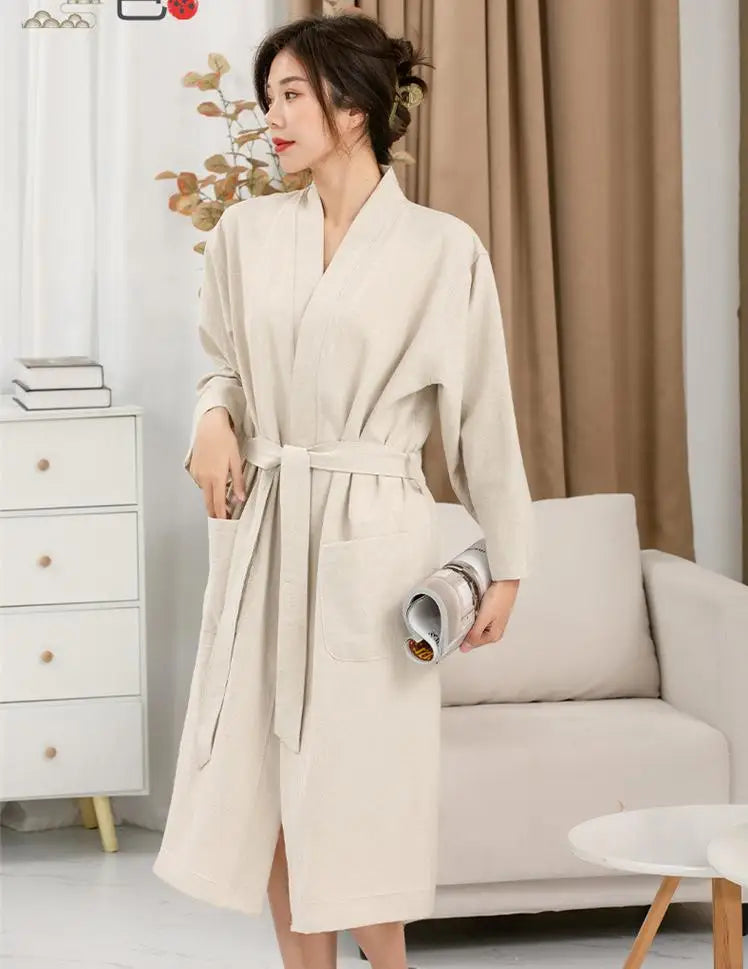 Peignoir Kimono en Coton et Lin beige