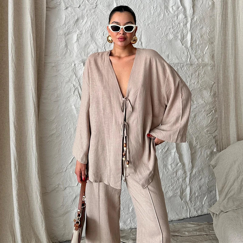 Ensemble Kimono Léger Beige Stylé