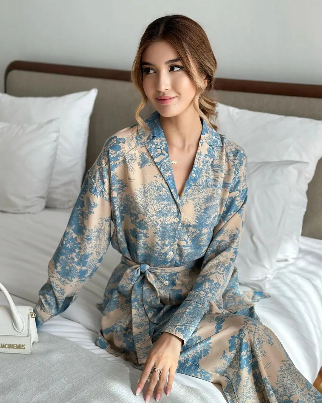 Ensemble Kimono Imprimé Bleu Soyeux