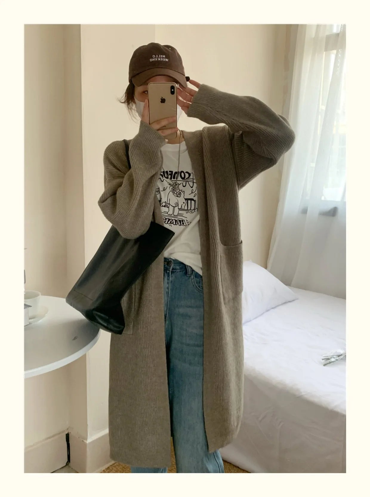 Manteau Cardigan Long Style Kimono Gris