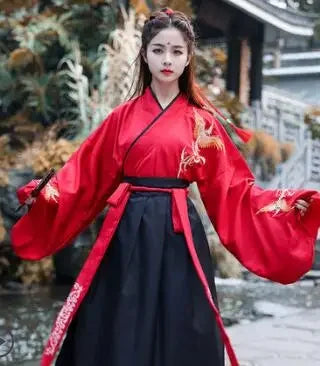 Kimono Japonais Rouge et Noir Traditionnel