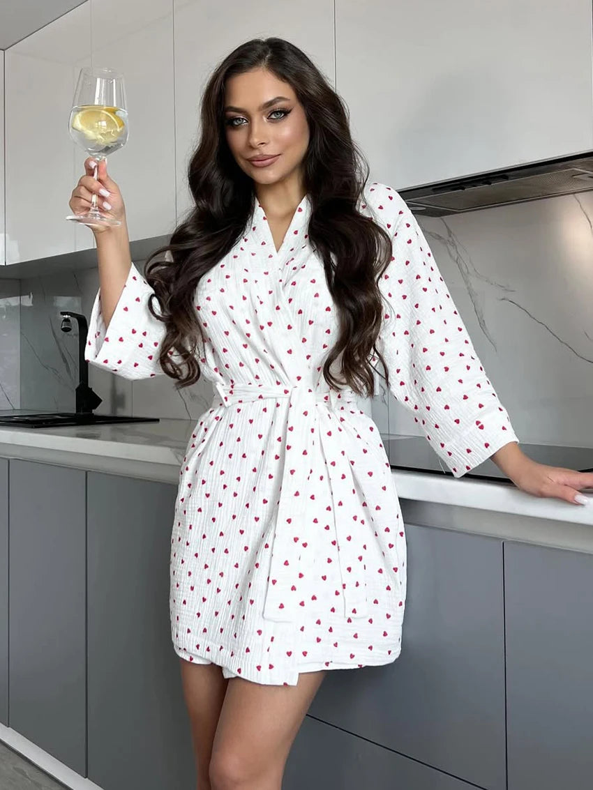 Ensemble Peignoir Kimono Cœur Sexy Fluide