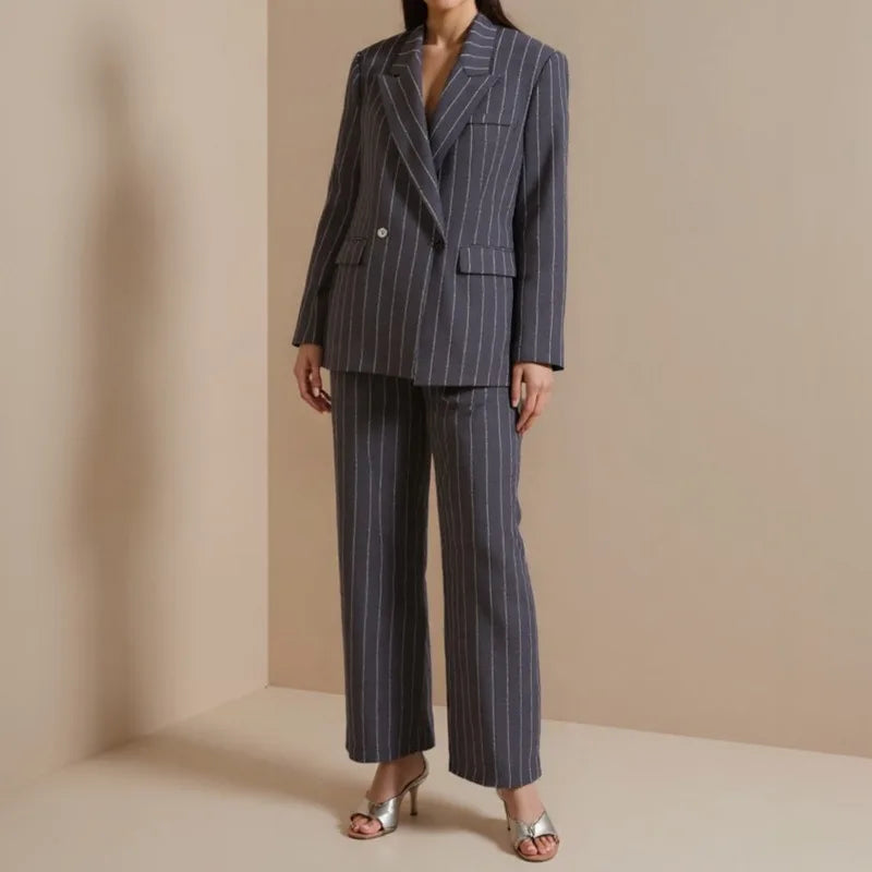 Ensemble Kimono Gris à Rayures