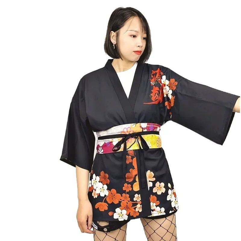 Kimono Fleuri Court Femme