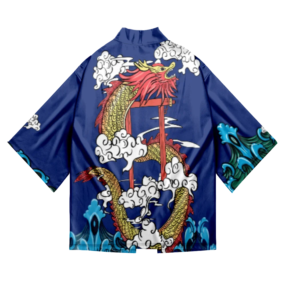 Veste Kimono Japonais Bleu Marine Cool