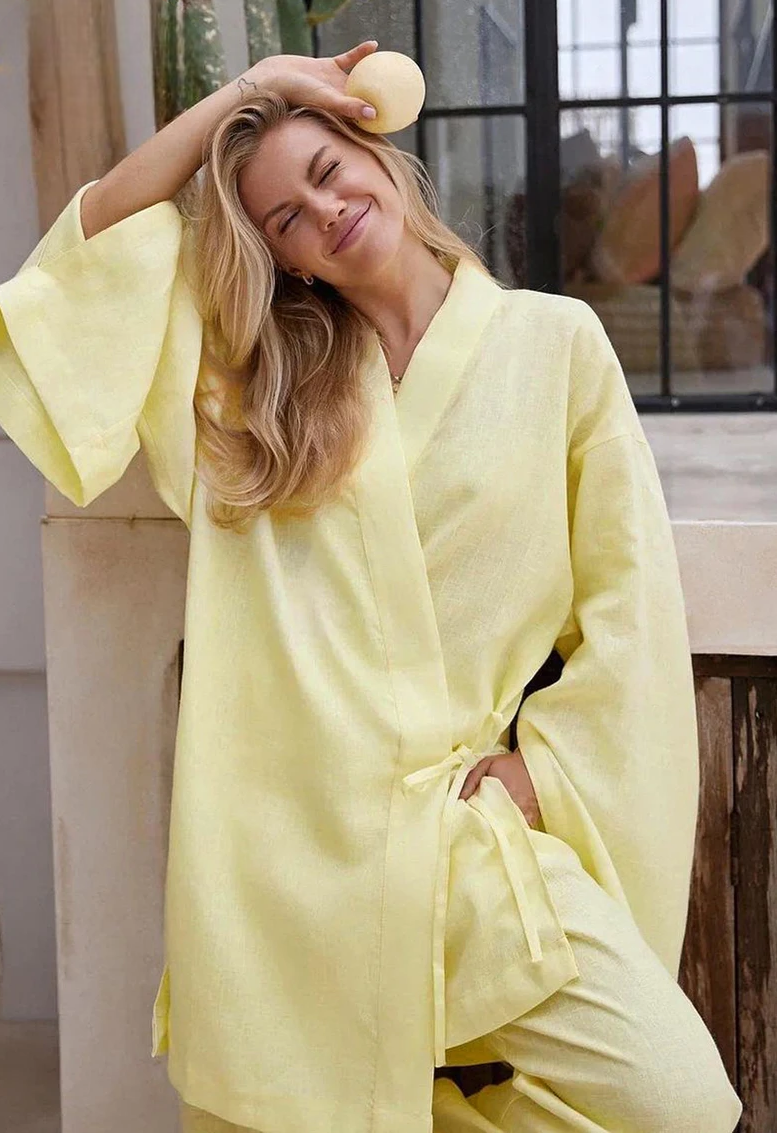 Ensemble Kimono Surdimensionné Jaune