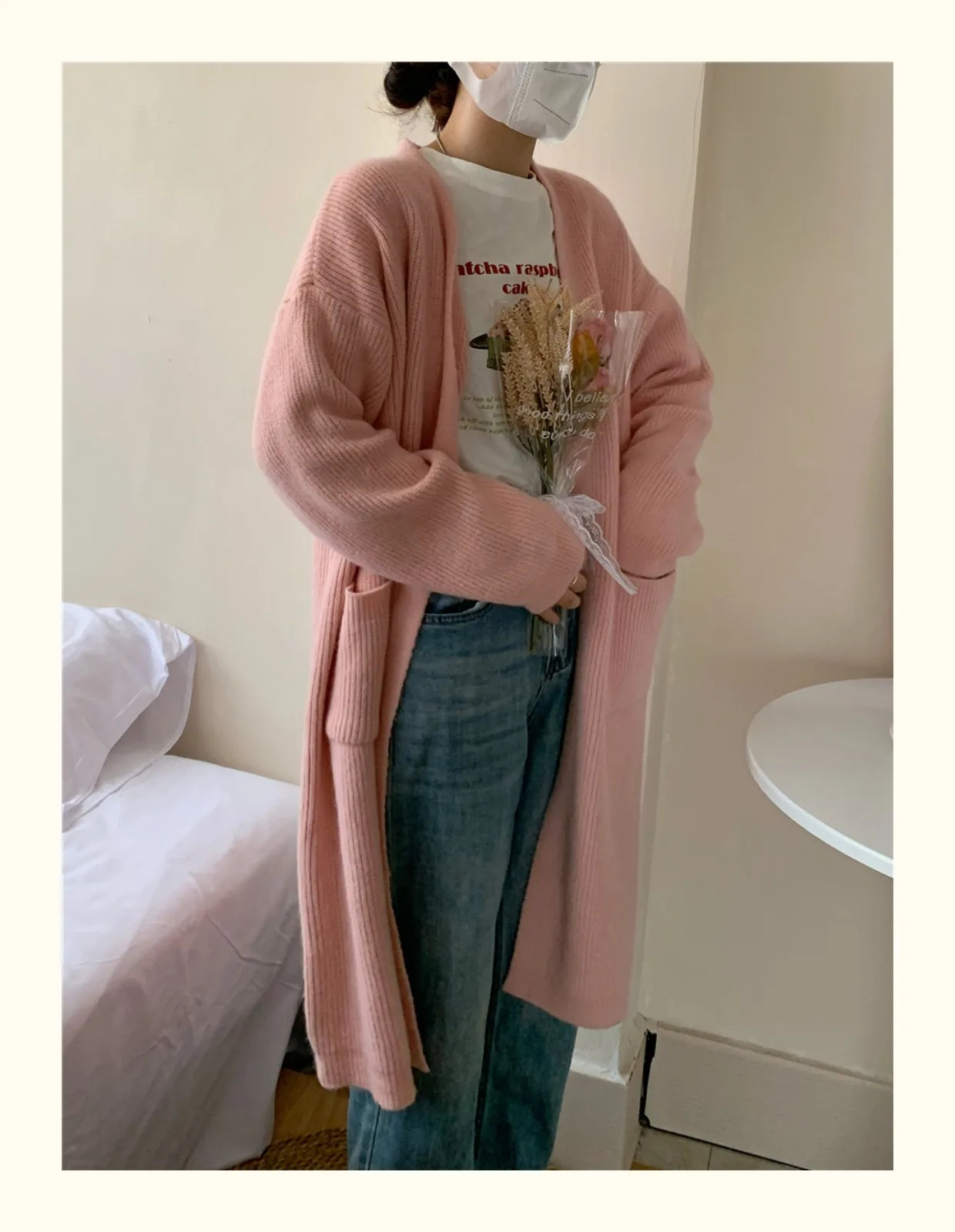 Manteau Cardigan Long Style Kimono Rose