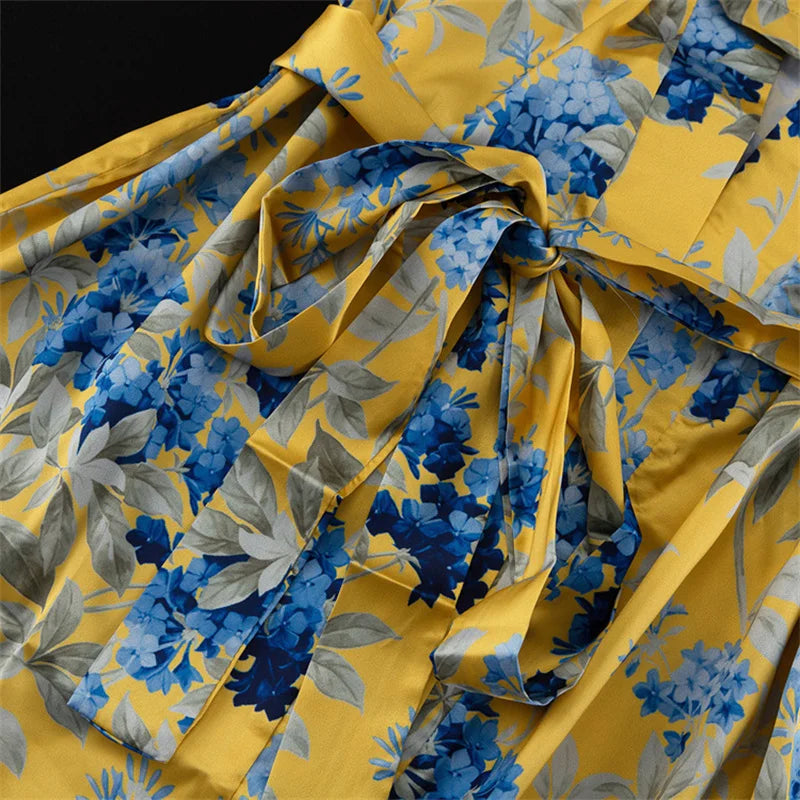 Pyjama Kimono Jaune Sexy ceinturé