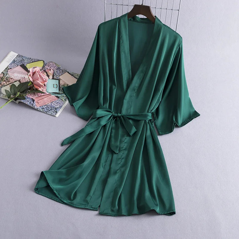 Kimono Satin Vert Confortable